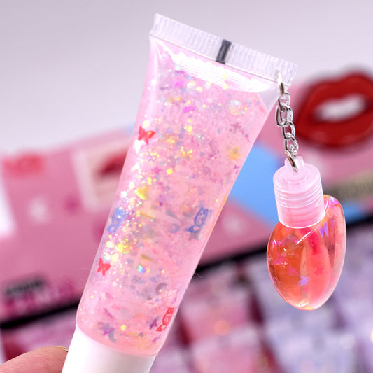 Brillo Labial Gloss Llavero con Glitter