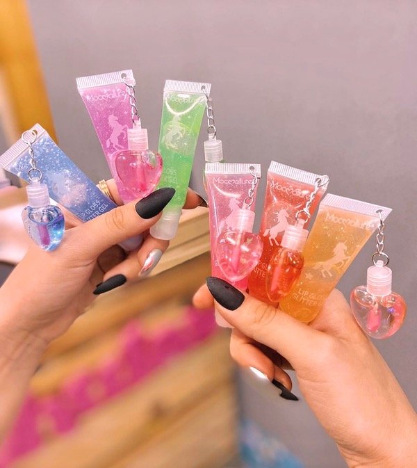 Brillo Labial Gloss Llavero con Glitter