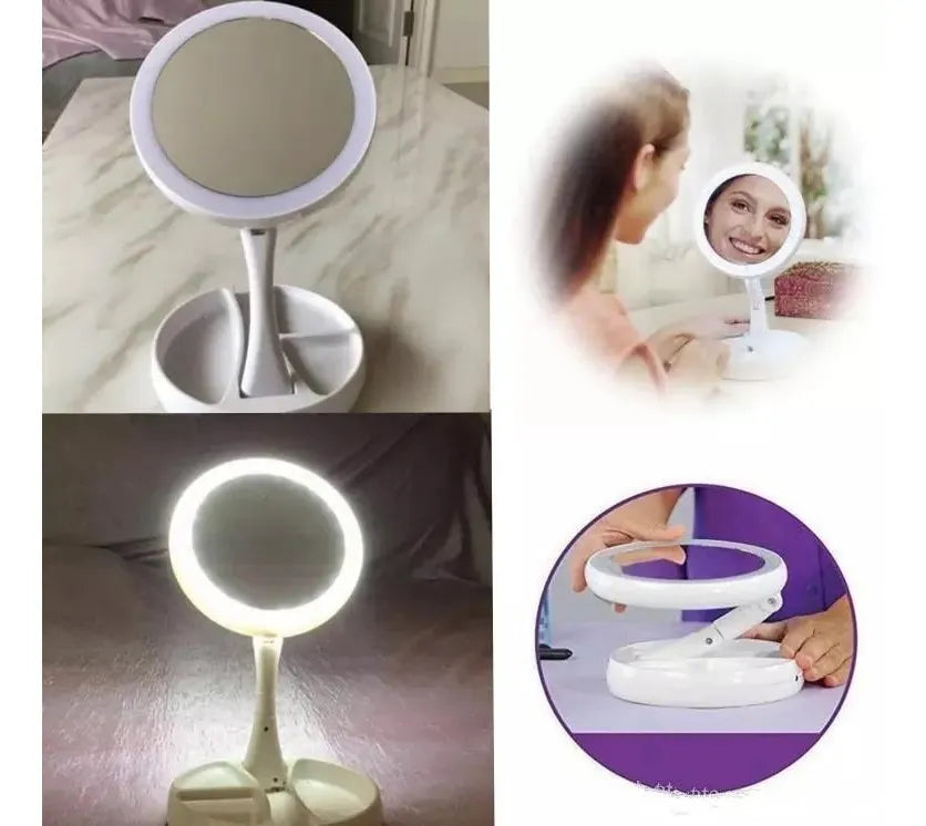 Espejo de Maquillaje Plegable con Luz LED