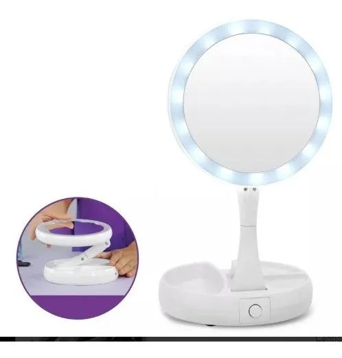 Espejo de Maquillaje Plegable con Luz LED